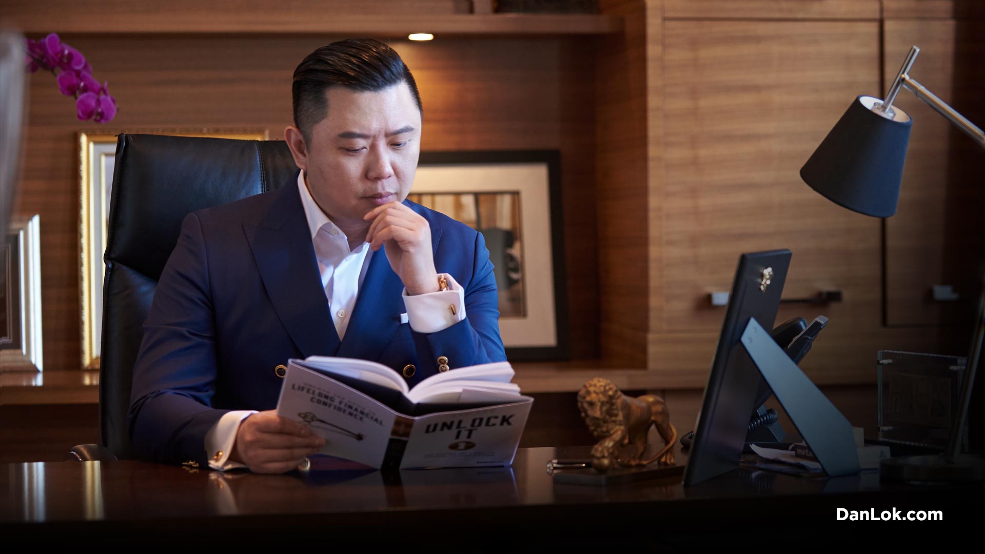 Man reading business book