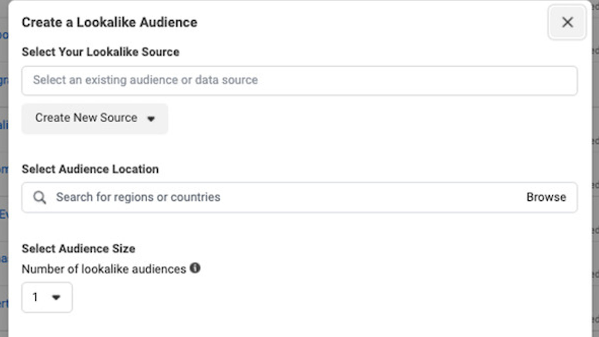 A image shows the Lookalike Audiences section in Facebook ads manager.