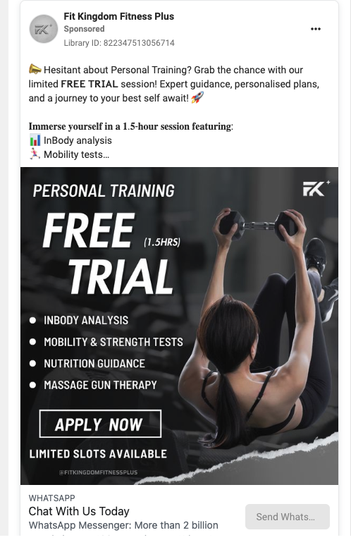 From Fit Kingdom Fitness Plus. It shows the ad provides free trial
