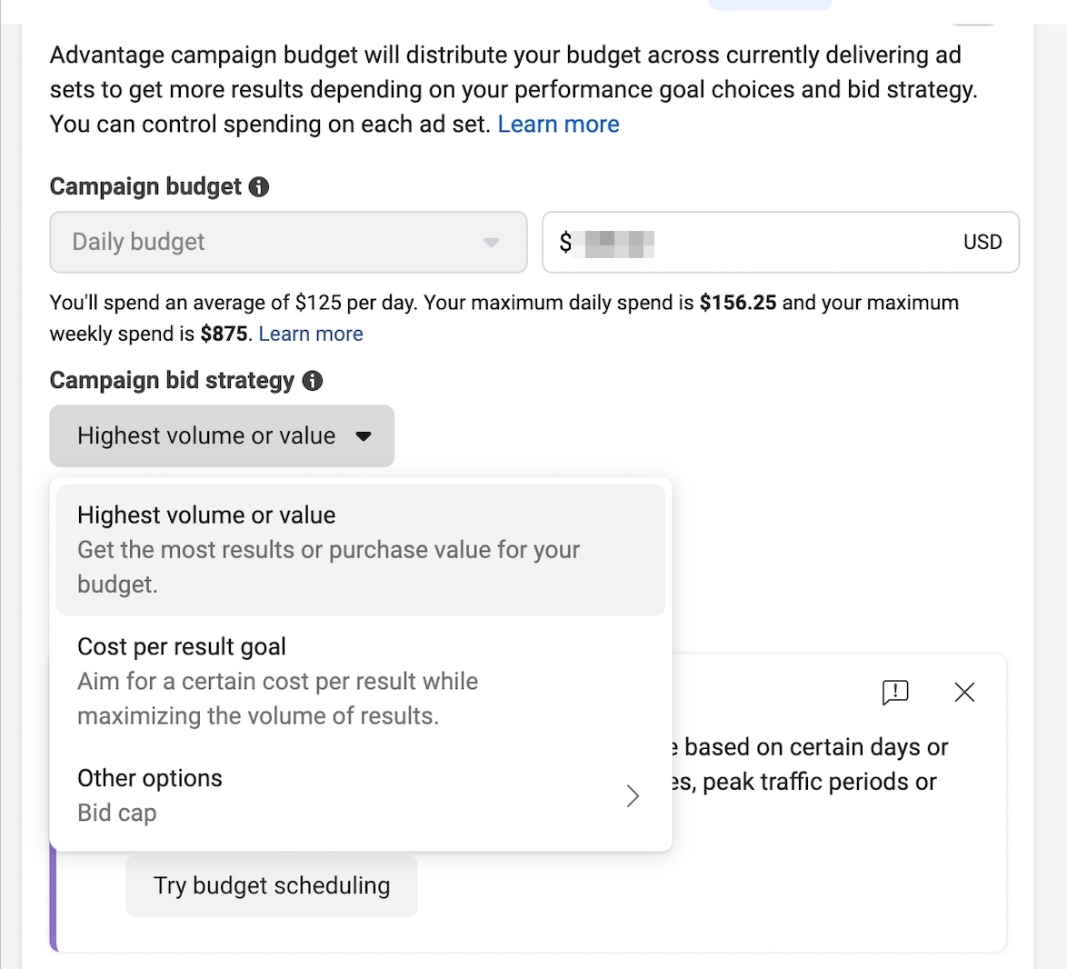 A image show the bid strategy in Facebook ads manager.