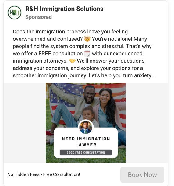 From R&G Immigration Solutions. It shows the ads Address Pain Points